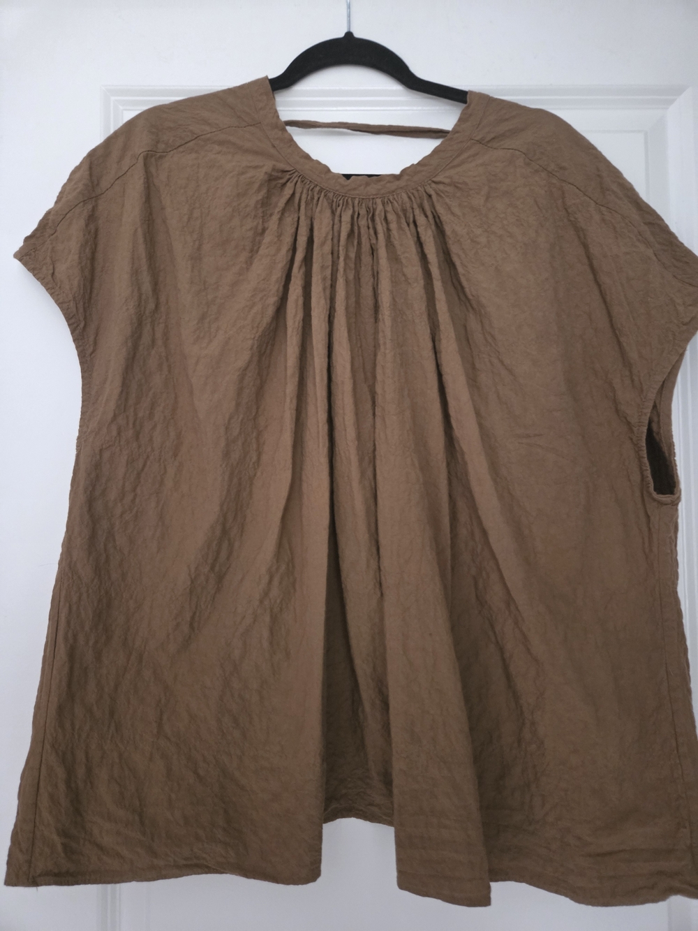 WORN Relaxed Gathered-Neck Open Back Brown Tunic